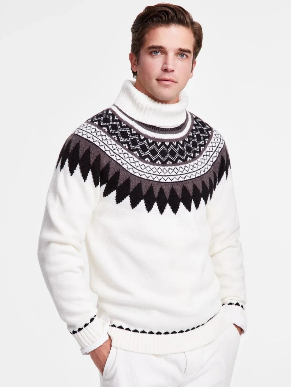 NWT Club Room Fair Isle Turtleneck Sweater XL Ivory Black Nordic Winter Knit
